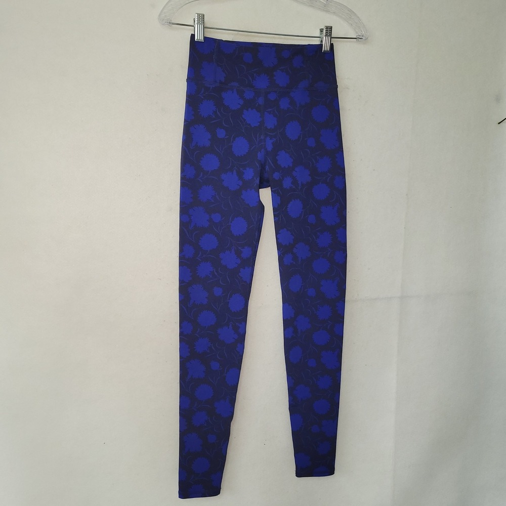 Boden Leggings Women US 2 Persian Blue Leafy Bud Floral Print Mid Rise Workout